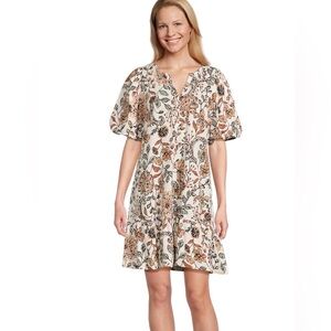 Lilly Pulitzer Ivory Floral V-Neck Puff Sleeve Mini Dress